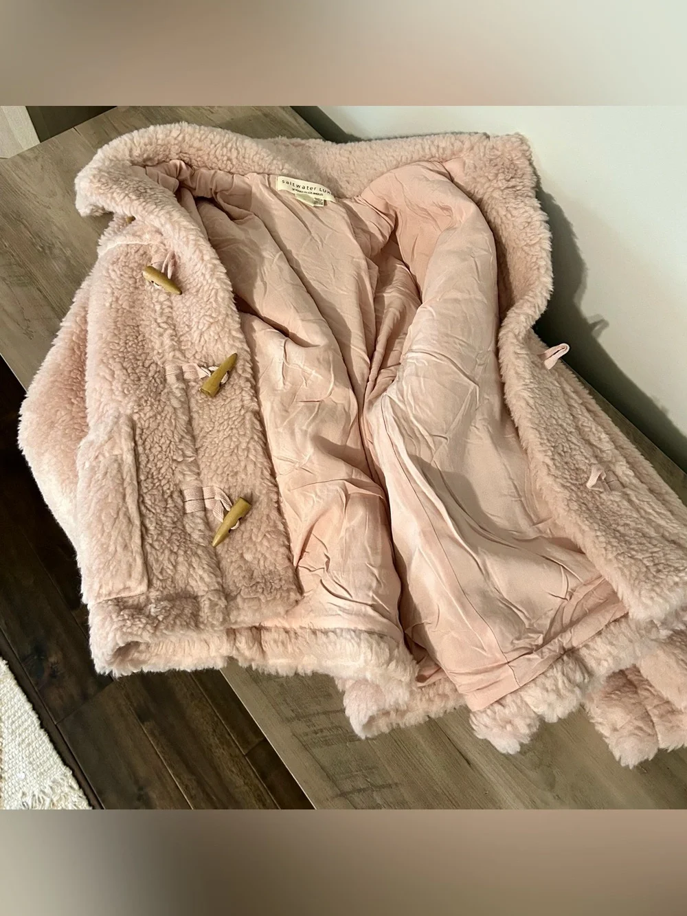 Saltwater Luxe Blush Pink Teddy Toggle Coat Sherpa Jacket Small NWOT - Picture 6 of 6